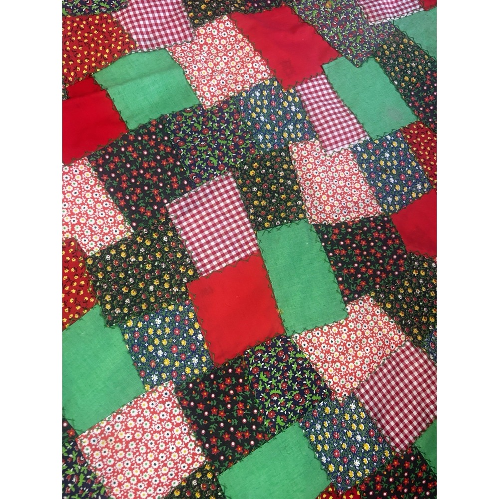 57" Vintage Multicolor Hand Quilted Patchwork Christmas Tree Skirt - Picture 3 of 8